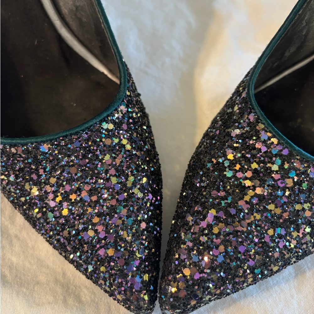 Nine West Black Sparkle Heels with Pointed Toe